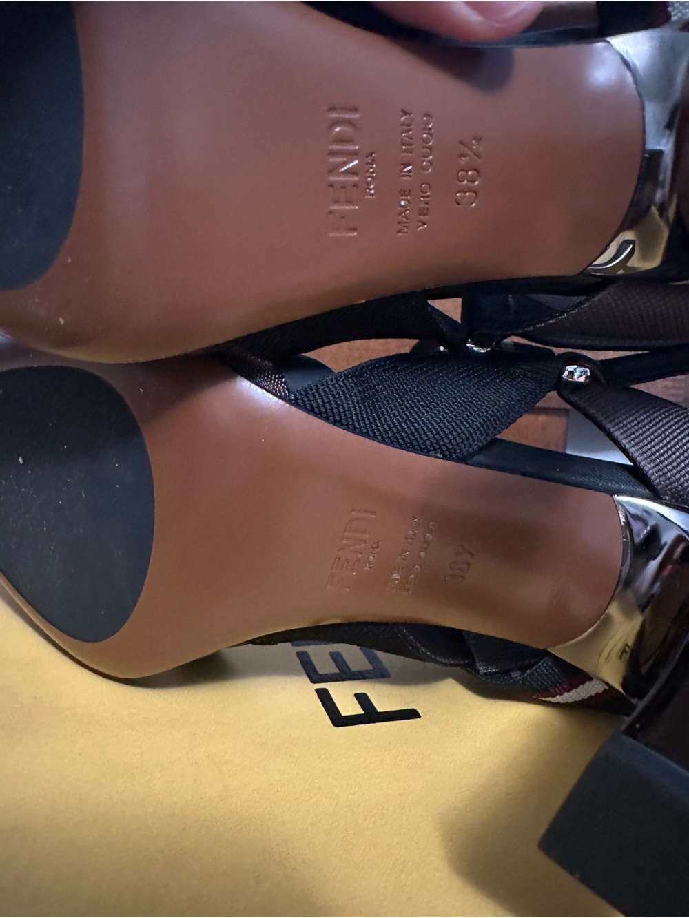 Fendi Brown and Black Mesh Slingback Heels - Picture 7 of 8